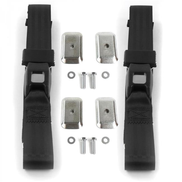 Standard 2 Point Black Lap Bucket Seat Belt Kit with Bracketry for VW Type 1 1958-1967 - 2 Belts