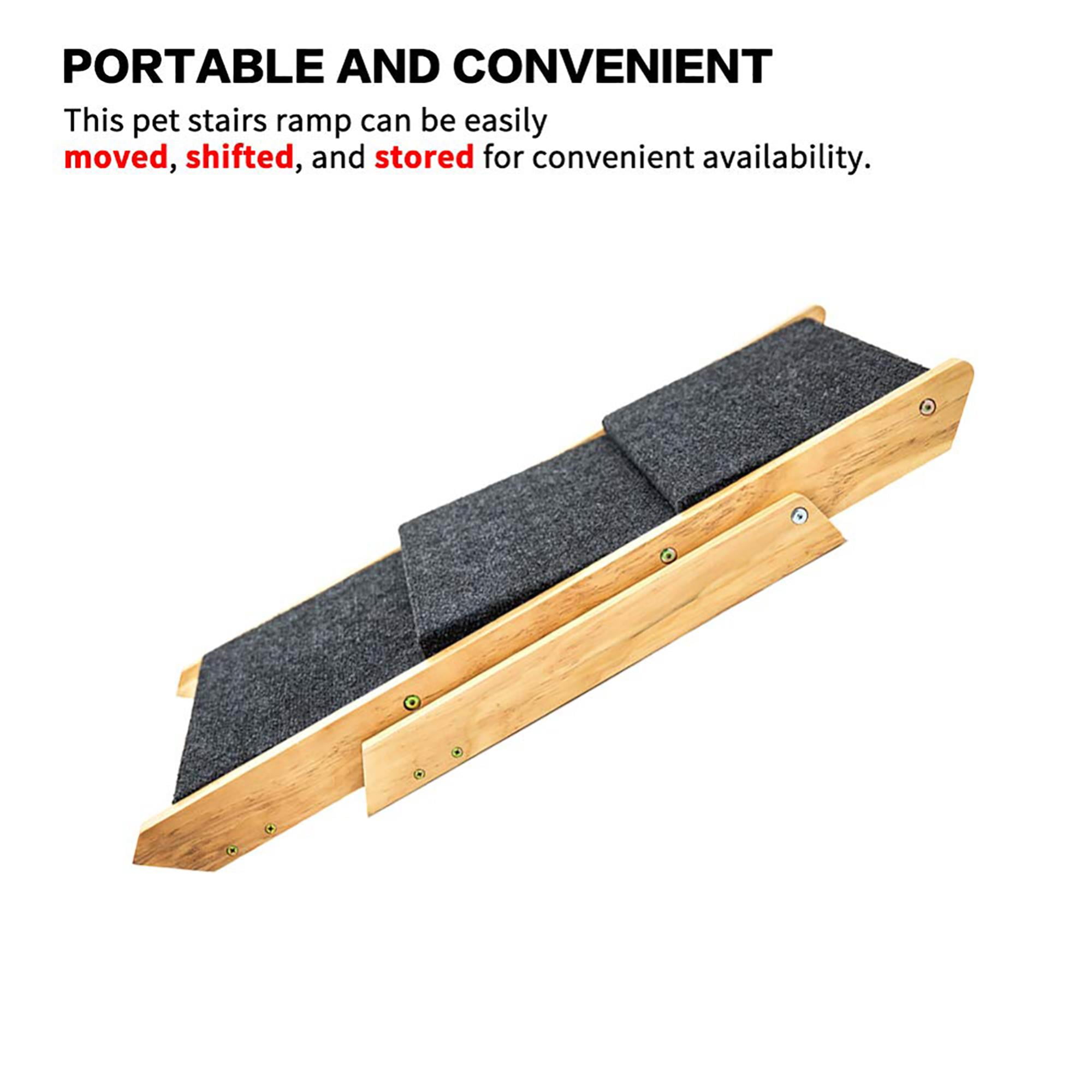 Pefilos Wood Pet Steps, Foldable 3 Steps Dog Stairs and Ramp Perfect for Beds and Cars, Portable Dog/Cat Ladder Up to 110 Pounds, Beige