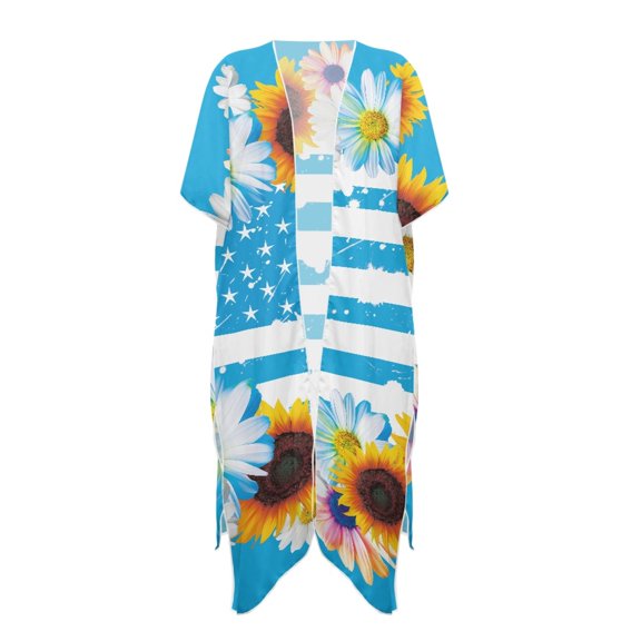 HELLHERO FLOWER FLAG Womens Kimono Swimsuit Cover Up Polyester Breathable Free Size Long Kimono Swimsuit Cover Up for Friends