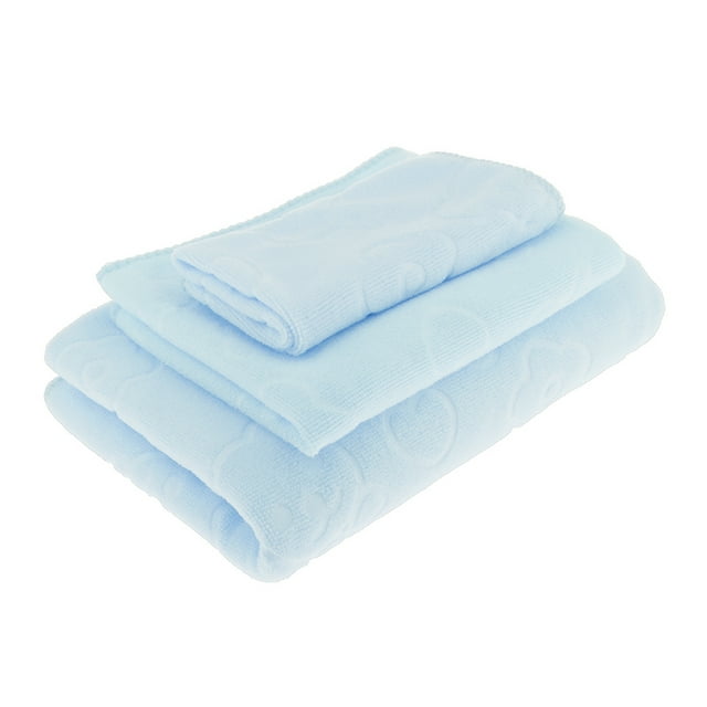 Rongfmy 3 Microfiber Face Towels with Floral Pattern, Guest Towels, Towel Set with Sauna Light Blue