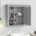 thumbnail image 3 of Modern Wall-Mounted Bathroom Storage Cabinet with Mirror Doors, 6 Open Shelves & Medicine Cabinet, Stylish and Functional Bathroom Organization Solution, Grey, 3 of 14