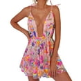 thumbnail image 3 of DHFJKG Womens Sparkly Sequins Dresses Sexy Deep V Neck Backless Floral Adjustable Spaghetti Strap Mini Dress Night Party Wear Stylish Dresses, 3 of 7