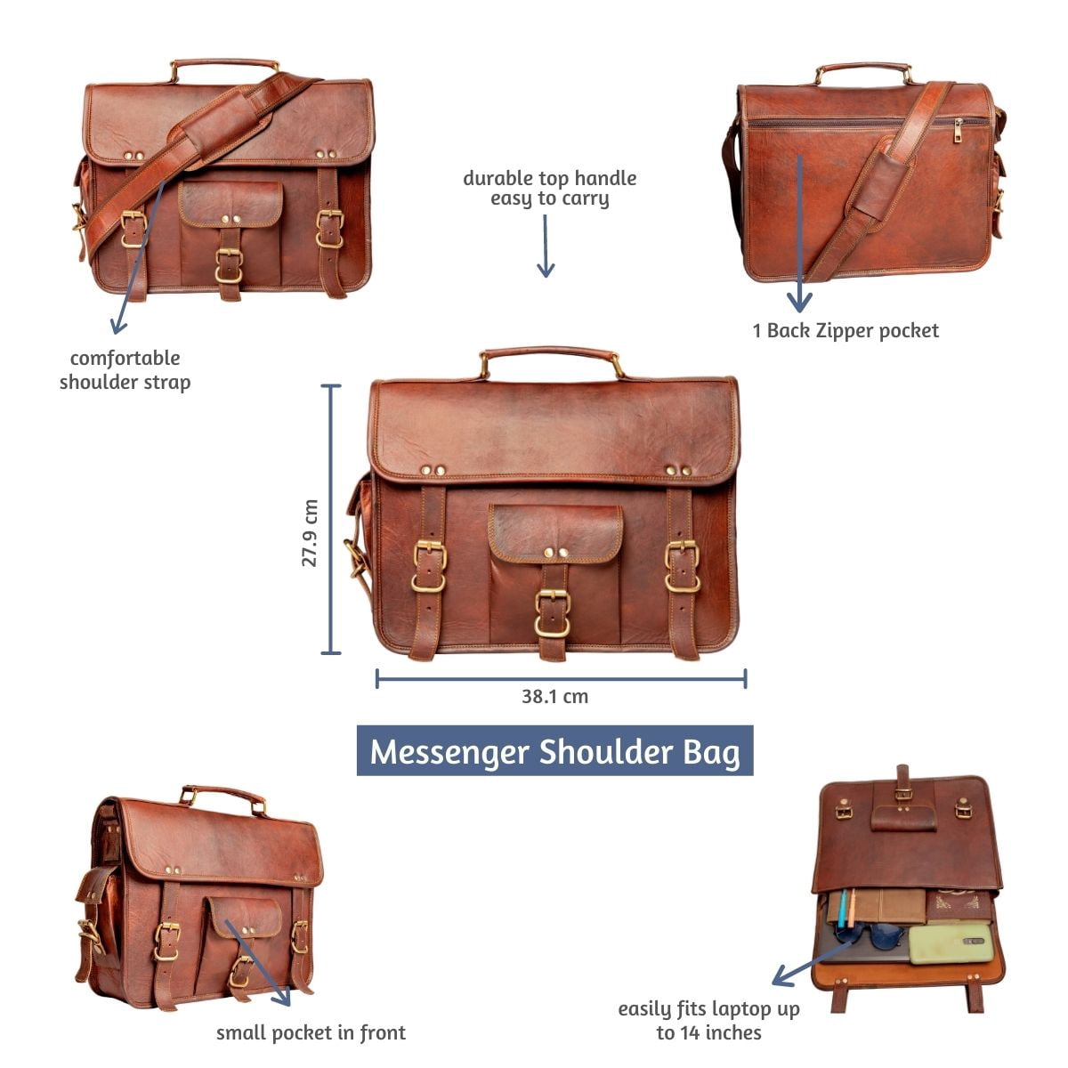 Handmade unisex leather crossbody messenger bag/ Laptop Shoulder bag Office bag ( 13 Inch )