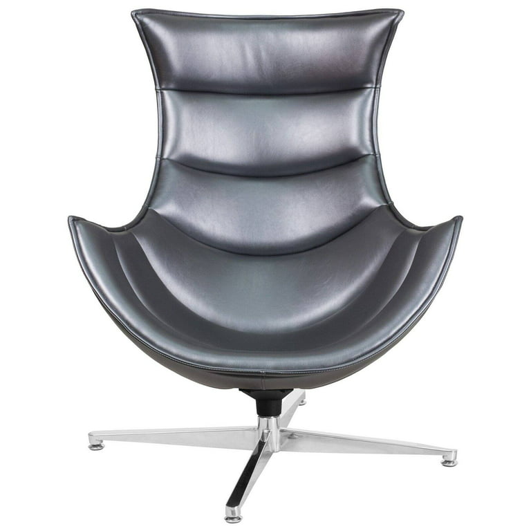 Flash Furniture Home Indoor White Leather Swivel Cocoon Chair