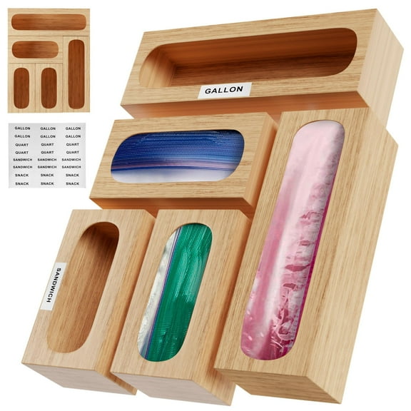 Waterproof for Kitchen Drawer Bamboo Bag Organizer with 5 Trays, 11.8x14.96x2.95 Inch, Brown