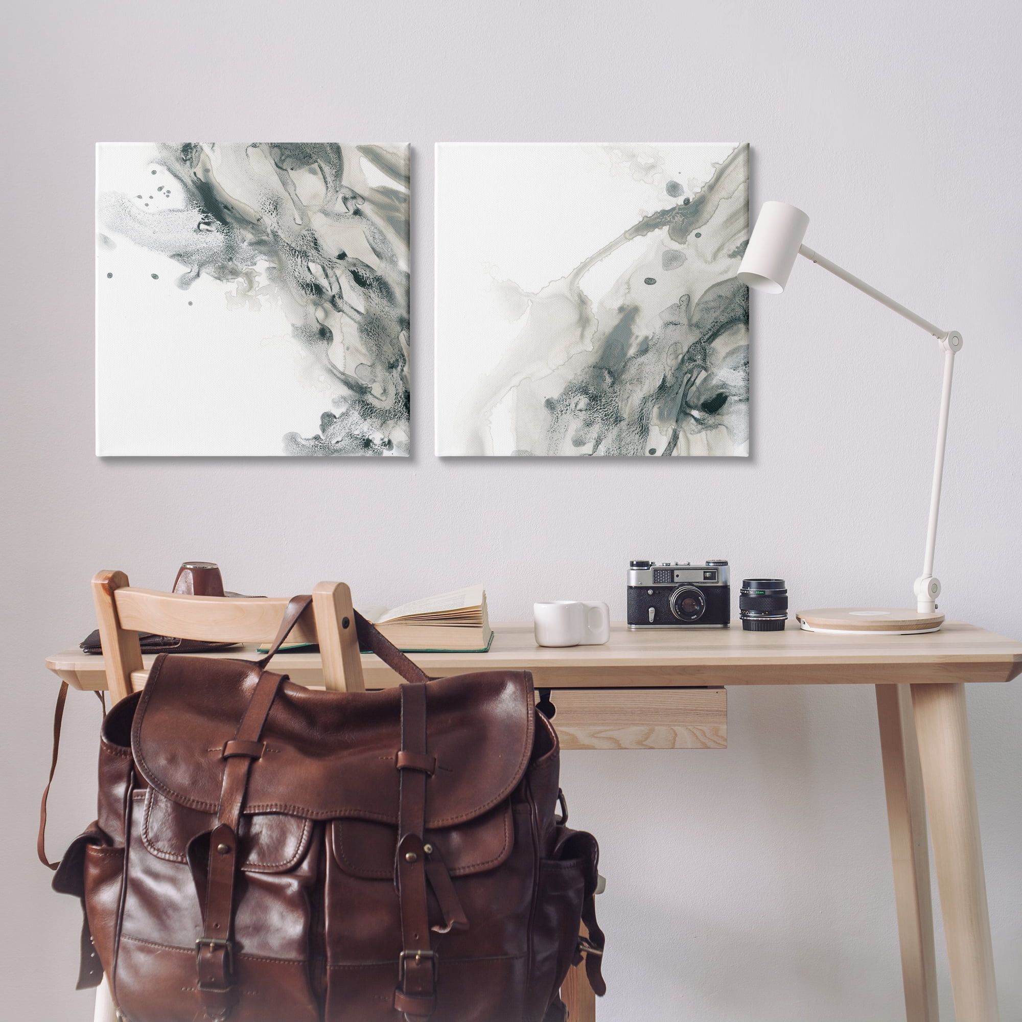 Stupell Industries Abstract Monochromatic Liquid Abstract Painting Wrapped Canvas Art Print Wall Art, 24 x 24, Set of 2