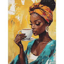 African American Woman Coffee Canvas Wall Art，Suitable for Living Room，Bedroom，Dining Room，Kitchen，Office Decoration.