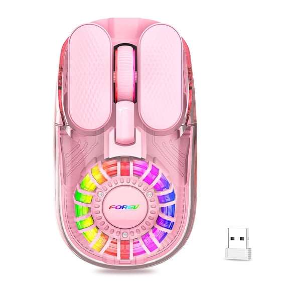 Wireless Bluetooth Dual-Mode Transparent Gaming Mouse, BT and 2.4G Connectivity with Magnetic Top Cover, Rechargeable RGB Backlit Computer Mouse for Laptop, PC, MacBook, and iPad(Pink)