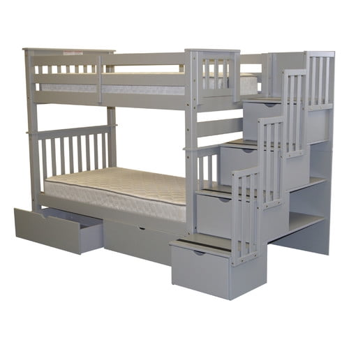 Bedz King Tall Stairway Bunk Beds Twin over Twin with 4 Drawers in the