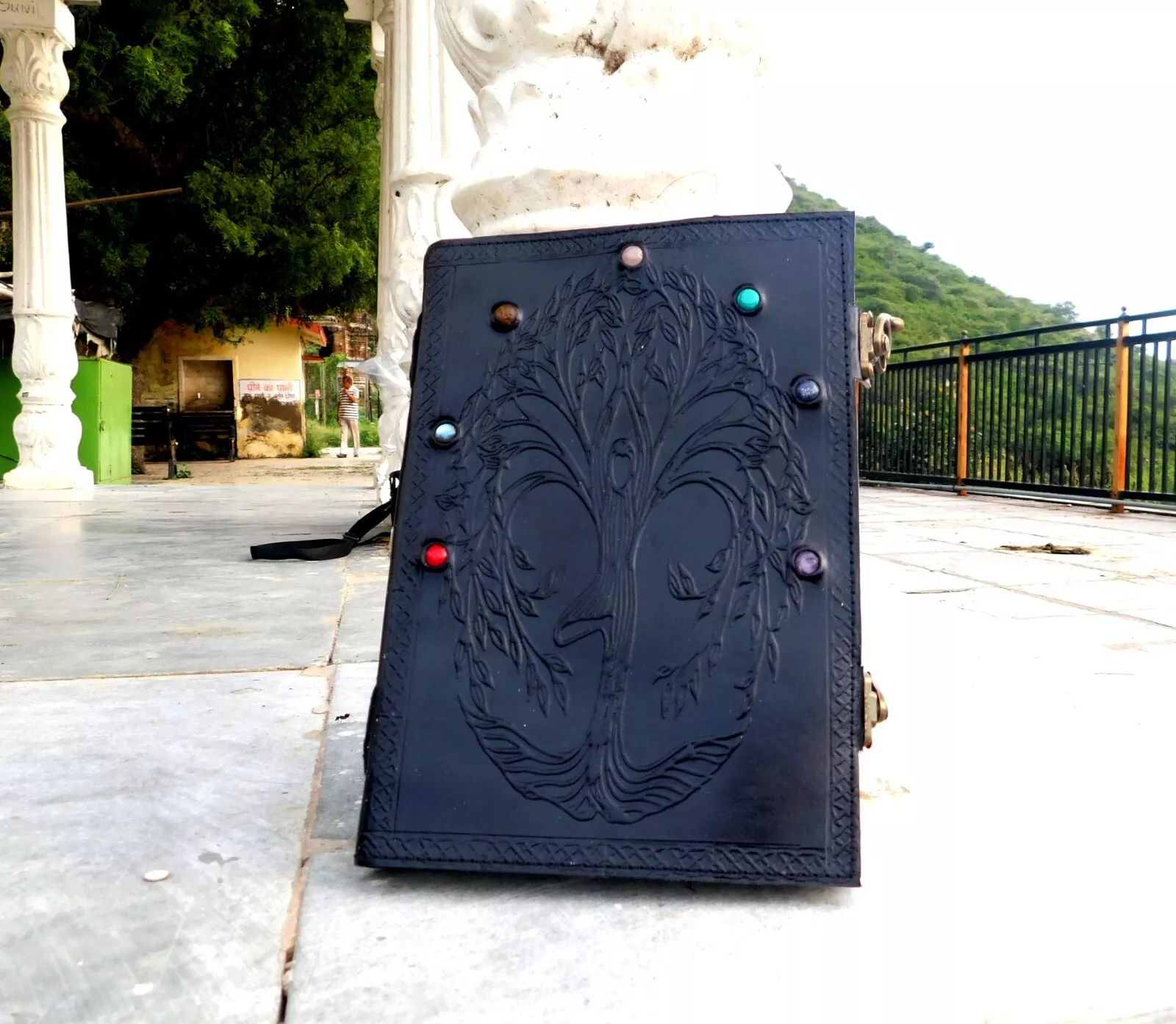 Handcrafted Embossed Design Vintage Leather Bound Journal Seven Chakra Stone Diary Blank Notebook For Men & Women