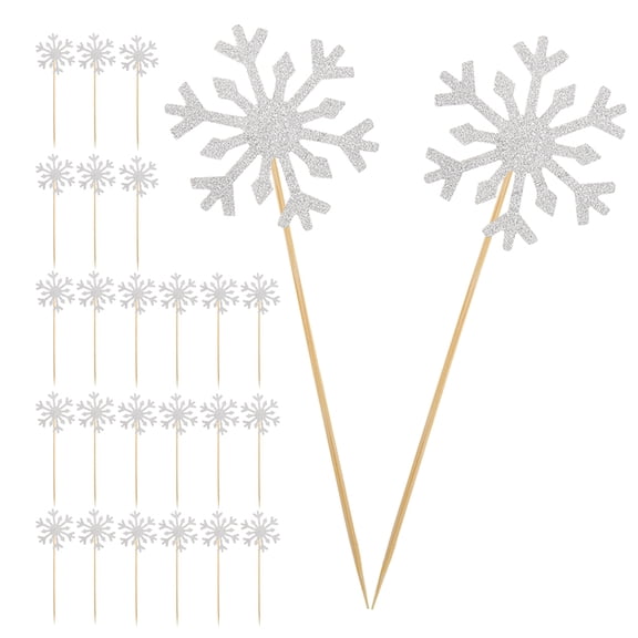 HONMEET 150Pcs Silver Snowflake Cupcake Toppers for Winter Party Cake Decorations