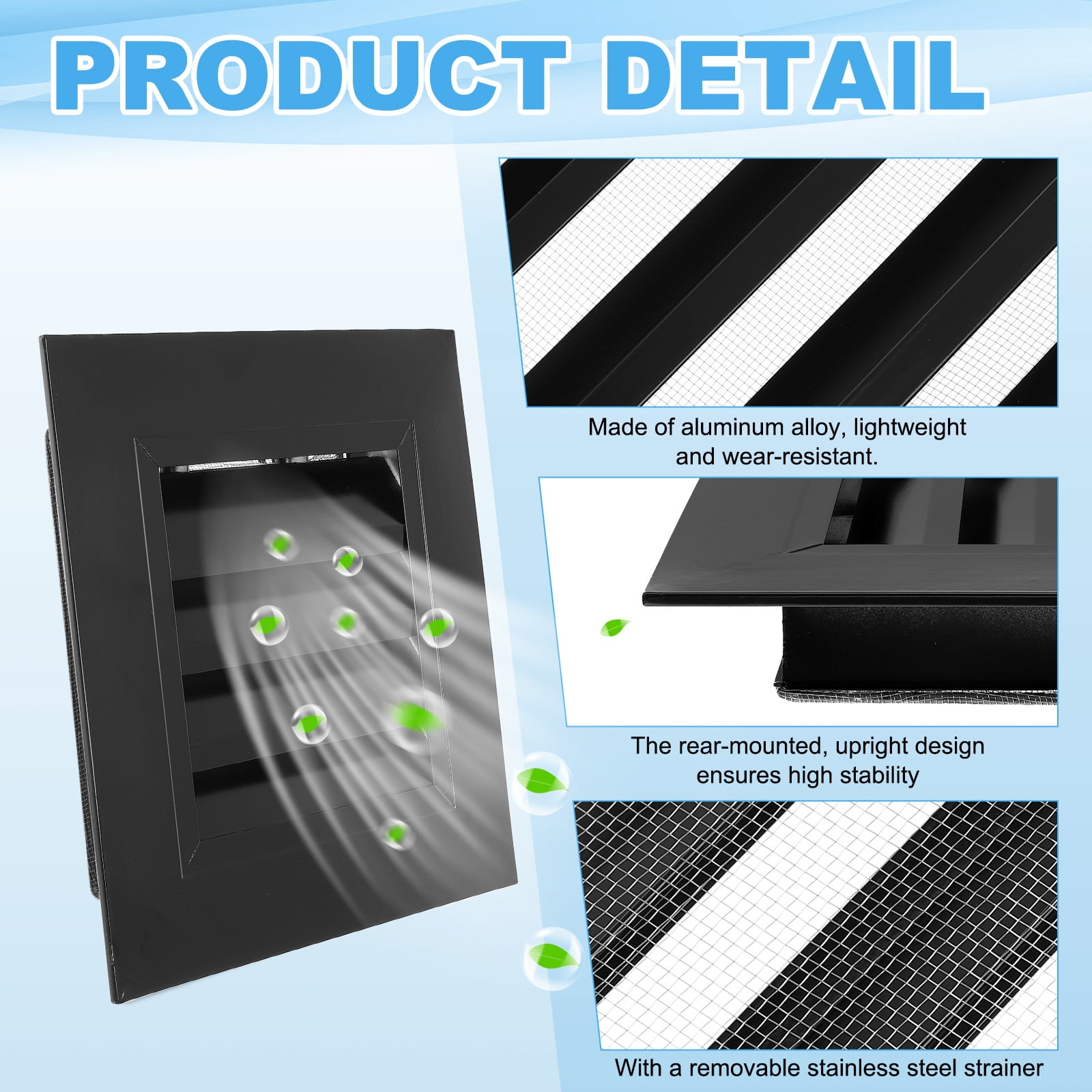 Uxcell 8x16 Inch Gable Vent, 1PCS Aluminum Alloy Wall Shed Vents with Strainer, Black