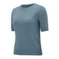 thumbnail image 6 of Womens 100% Merino Wool Crewneck Short Sleeve Sweater Blue S, 6 of 9