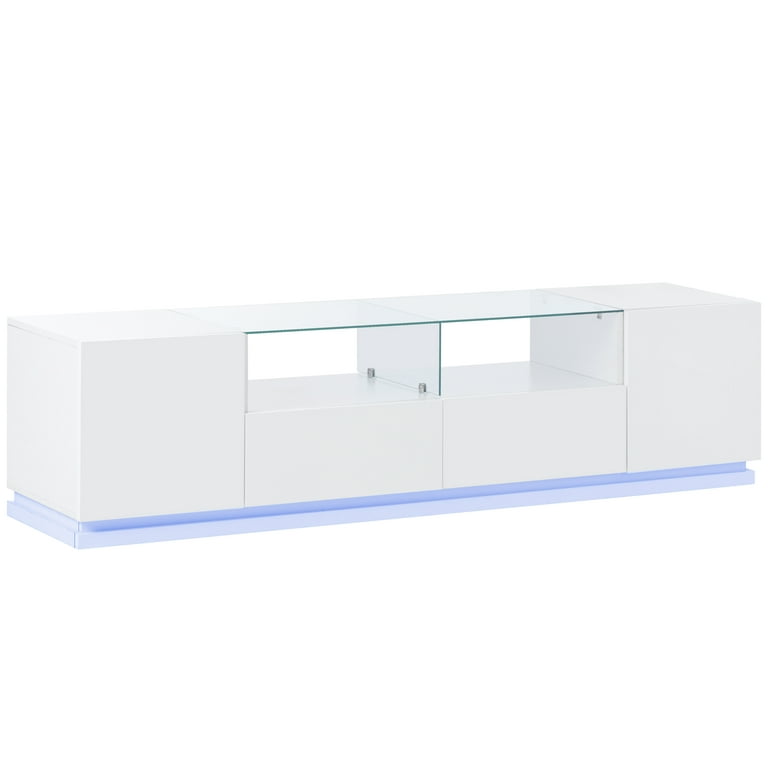 Magic Home 67 in. White Functional Entertainment Center TV Stand Cabinet with Color Changing LED Lights Fit for TV Up to 75 in.
