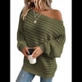 thumbnail image 3 of Suéteres de Otoño para Mujer, Hombros Descubiertos, Mangas Murciélago, Tops de Punto Texturizados, Suéter Extragrande de un Solo Hombro. Verde M, 3 of 10