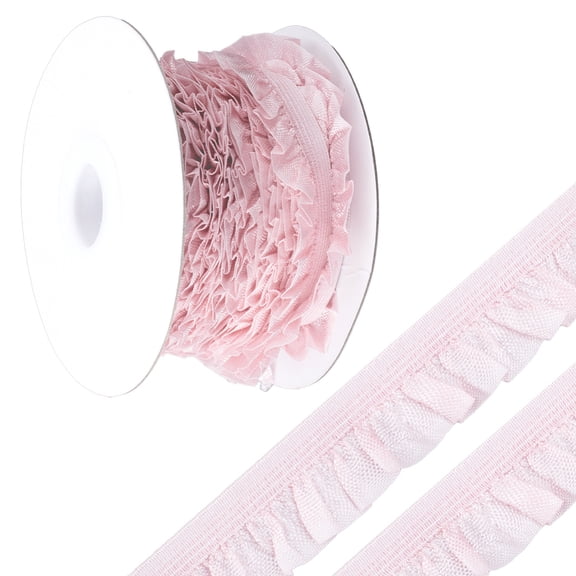 10 Yards Ruffled Elastic Trim Pink Stretch Ruffle Ribbon Tulle Trim Fabric Ruffle Trim Ribbon Pleated Lace Fabric Trim for Dress Pillowcase Doll Decorations DIY Handicrafts DIY