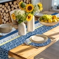 thumbnail image 4 of Blue Yellow Round 13 Inch Placemats Set of 2, Botanical Floral Motifs Wildflower Striped HeatResistant Non Slip Place Mats for Dining Table, Wipeable Braided Kitchen Table Mats for Housewarming, 4 of 9