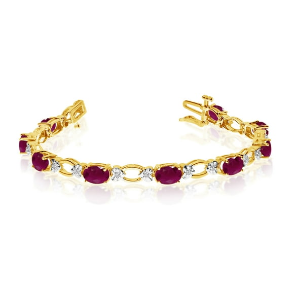14k Yellow Gold Natural Ruby And Diamond Tennis Bracelet