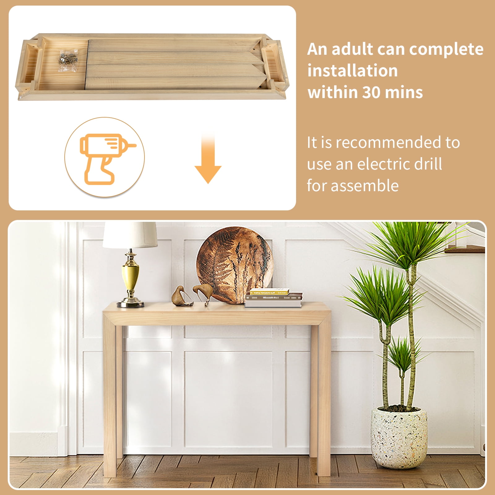 Zimtown Modern Console Table for Entryway, 46" Long Simplistic Sofa Table Narrow Hallway Foyer Table for Living Room, Pearl Wood