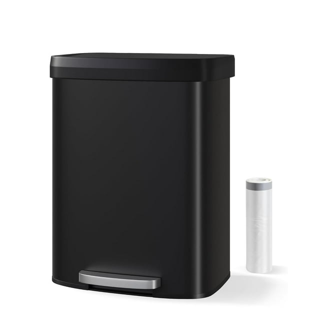 Garvee 15.85 Gallon Kitchen Garbage Can with Liner Rim & Soft Close Plastic Lid, Black