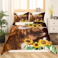 thumbnail image 3 of Highland Cow Duvet Cover King Brown Cowhide Beddding For Adult Teens Kids Sunflower And Farm Animals Bed Sets Cow Print Comforter Cover Western Home Decor Cow Print 3Pcs Quilt Cover, White Brown, 3 of 6