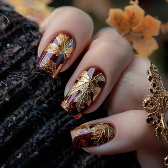 Press on Nails GCSQW Fall 24 piezas cuadradas medianas con pegatinas adhesivas