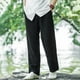 thumbnail image 4 of Pantalones informales de lino con cordón para hombre - Cintura elástica, bolsillos laterales - Ligeros y transpirables - Para la playa, el yoga y el verano, 4 of 8