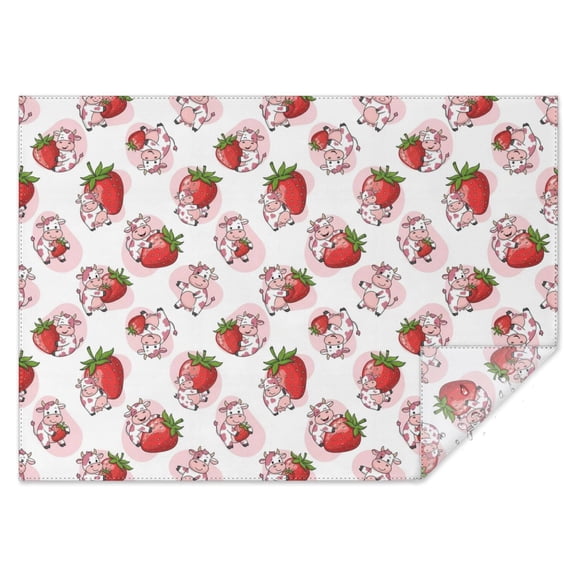 White Cow Strawberry Pattern Rectangle Tablecloth 60"x84",Waterproof Polyester Rectangle Table Cloth, Wipeable Spillproof Polyester Tablecloth for Dining, Camping, Indoor and Outdoor