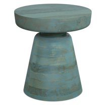 Robbie 16 inch Wide Solid Mango Wood Boho Contemporary Rustic Accent Table in Teal Wash