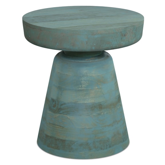 Robbie 16 inch Wide Solid Mango Wood Boho Contemporary Rustic Accent Table in Teal Wash