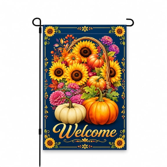 Welcome Garden Flag 12 x 18 Inch - Fall Sunflowers, Pumpkins & Autumn Decor, Outdoor Yard Flag for Lawn, Patio, Porch, or Garden Decorations