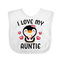 Inktastic I Love My Auntie with Cute Penguin and Hearts Girls Baby Bib