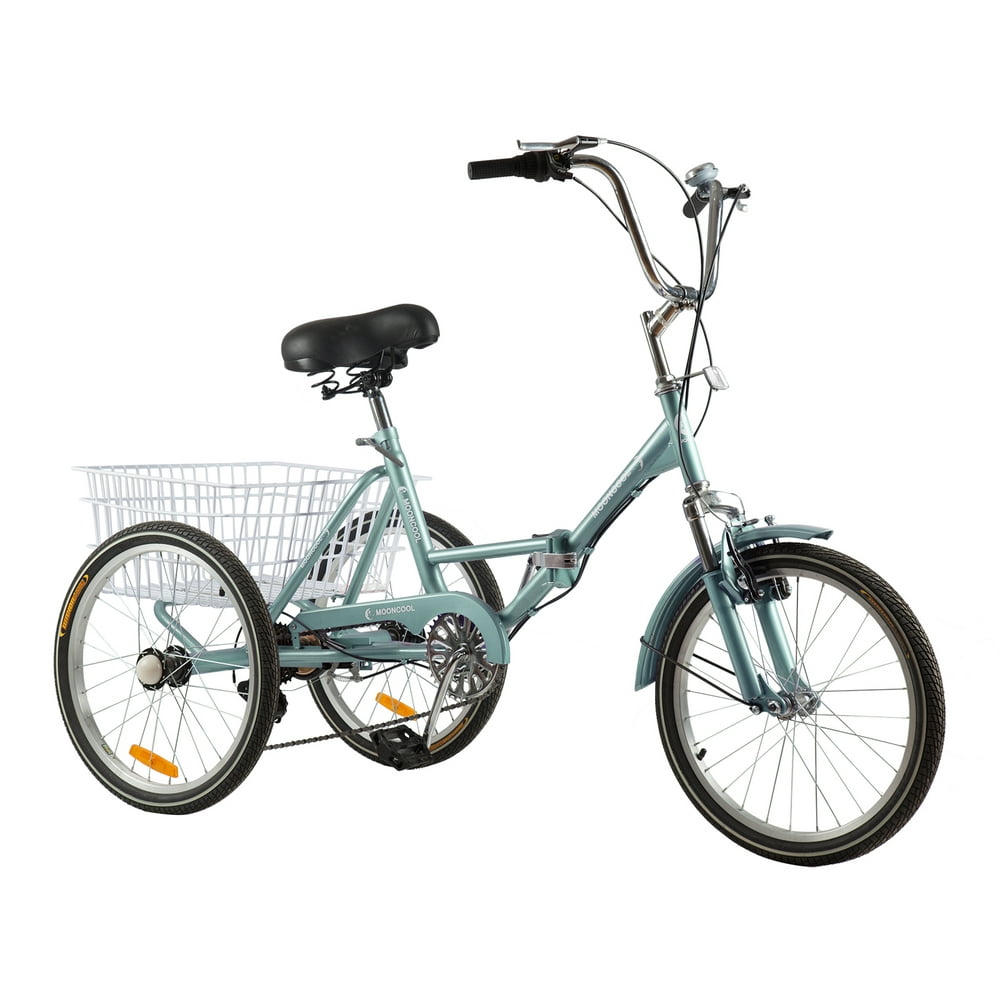 20 Inch Folding Tricycle 3 Wheel Bikes 7 Speed Trike with Shopping