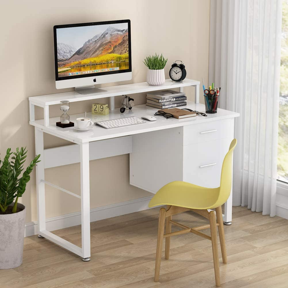 Modern Home Office Desk Computer Table Wood Desktop Study Writing w/Drawer White 