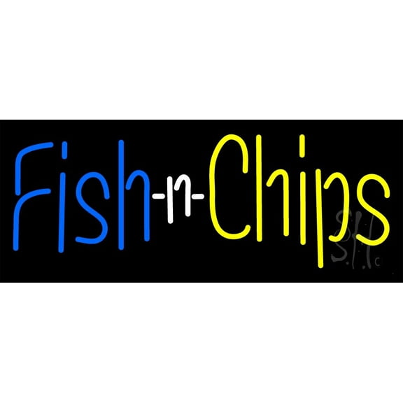 Fish N Chips LED Neon Sign 13 x 32 - inches, Black Square Cut Acrylic Backing, with Dimmer - Bright and Premium built indoor LED Neon Sign for restaurant window and interior decor.