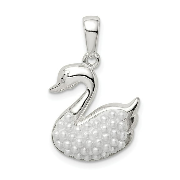 925 Sterling Silver Simulated Pearl Swan Pendant Necklace Measures 16.95x16.47mm Wide Jewelry for Women