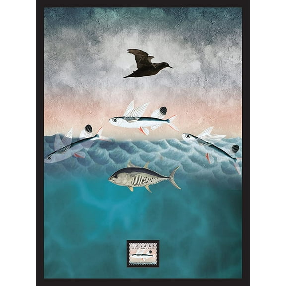 Marine Life, Flying Fish, Framed Wall Art with Postage Stamp