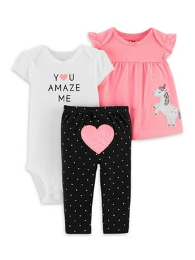 Child of Mine by Carter's Baby Girl Shirt, Bodysuit & Pant Outfit, 3pc Set