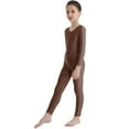 thumbnail image 2 of Sinleey Kids Boys Girls Long Sleeve Full Body Jumpsuit Ballet Dance Gymnastic Sports Leotard Bodysuit Brown 9-10, 2 of 7