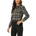 thumbnail image 4 of INSPIRE CHIC Women's Wear-to-Work Tops Checks Bow-Tie Neck Long Sleeve Blouses XL Brown Black, 4 of 6