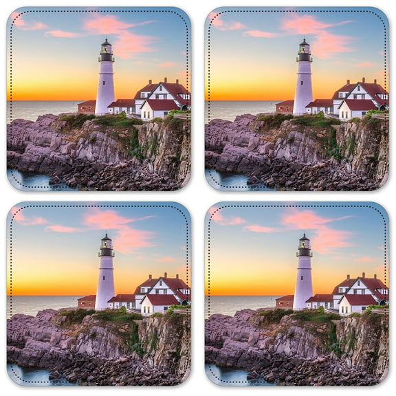 Vinyl Drink Coasters - Set of 4 - Lighthouse at Dusk