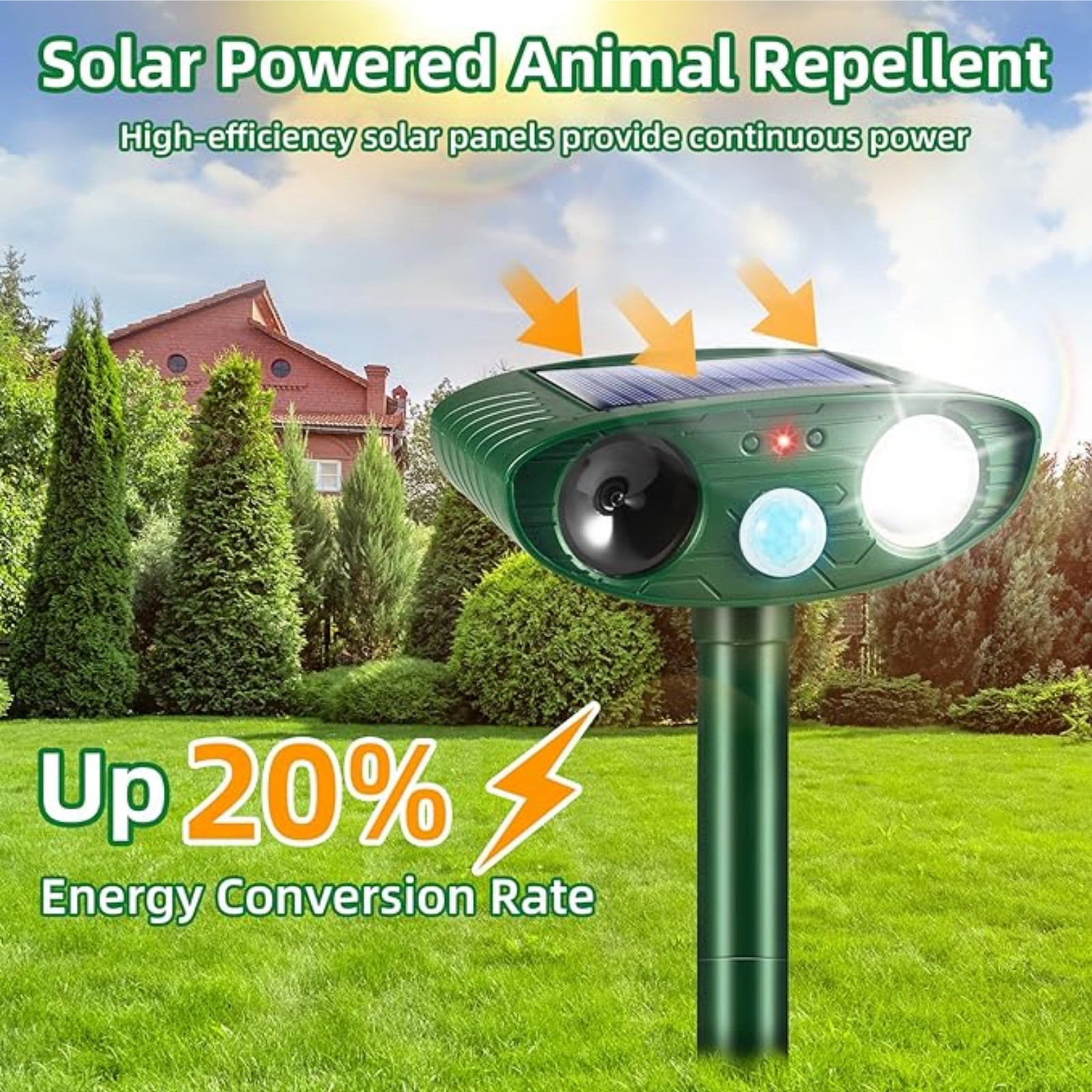 JahyElec Solar Ultrasonic Animal Repellent,2 Pack Cat Deterrent Outdoor Deer Repellent Devices Motion Detection Strobe Light Waterproof Squirrel Skunk Raccoon Dog Rabbit Deterrent for Garden Yard