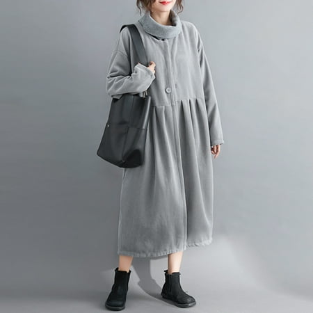 Anself Women Oversized Autumn Winter Coat Corduroy Fleece Jacket O Neck Long Sleeve Solid Vintage Outwear Loose Cardigan Black Grey Walmart Com