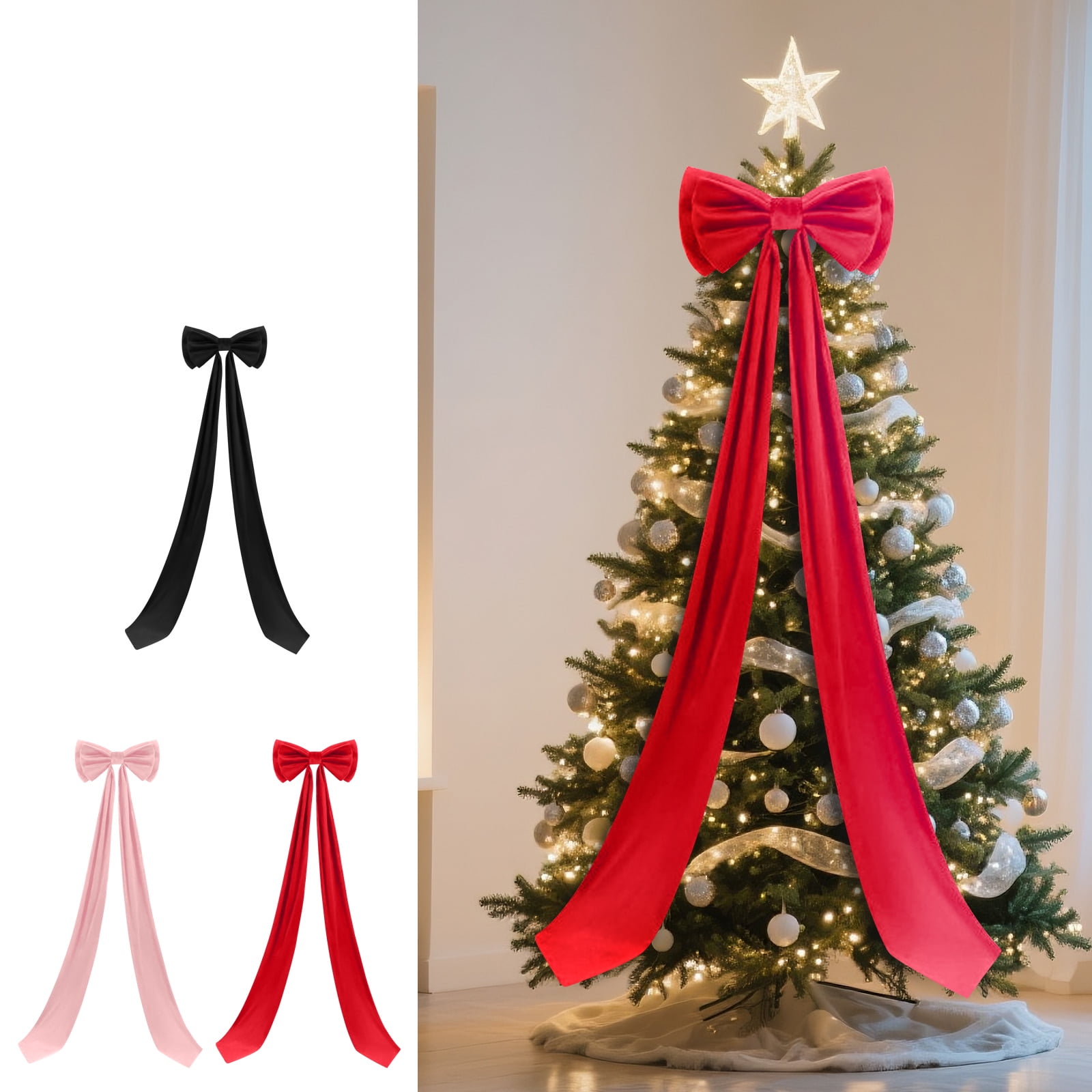 Christmas Decorations - Christmas Decor - 6 Ft Giant Bows for Christmas Tree - Big Red Velvet Bow for Tree Topper Indoor Home Room Party Valentines Xmas Decoration