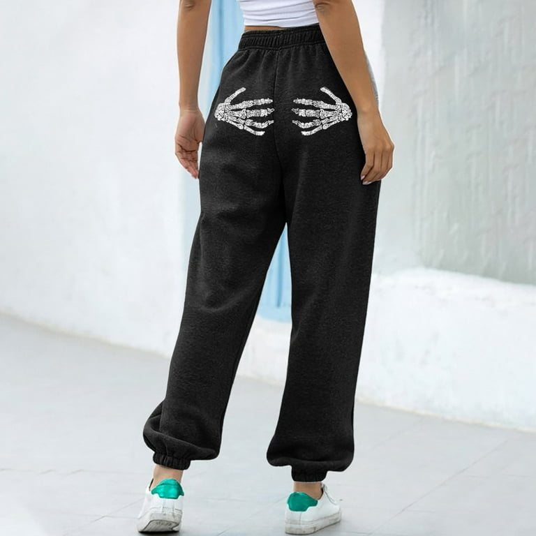 Women s High Waist Drawstring Joggers Workout Sweatpants with Pockets Halloween Skeleton Hand Print Joggers for Girls Walmart