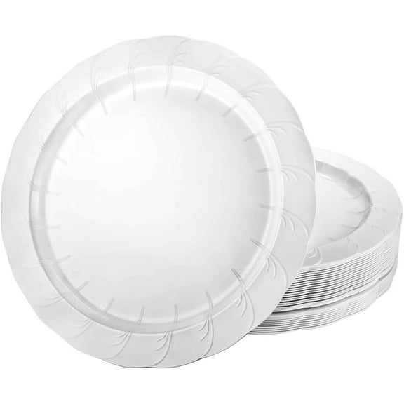 EcoQuality 7.5 inch Pearl White Round Salad Plate – Elegant Disposable and Reusable Plastic Plate for Appetizers Desserts Snacks Weddings Parties Catering and Events (40)