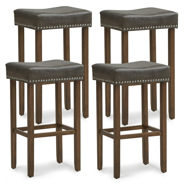 Gymax 4PCS 29.5'' Bar Stool Set Counter Height Saddle Stools with Rubber Wood Frame
