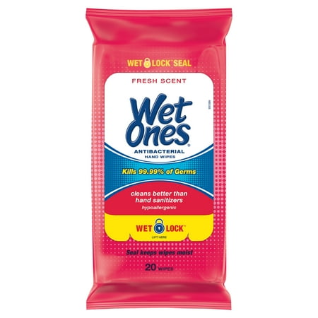 (4 pack) (4 pack) Wet Ones Antibacterial Hand Wipes, Fresh Scent, 20 Ct Travel Pack