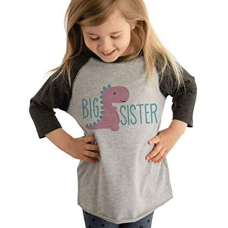 

7 ate 9 Apparel Girl s Dinosaur Big Sister Grey Baseball Tee