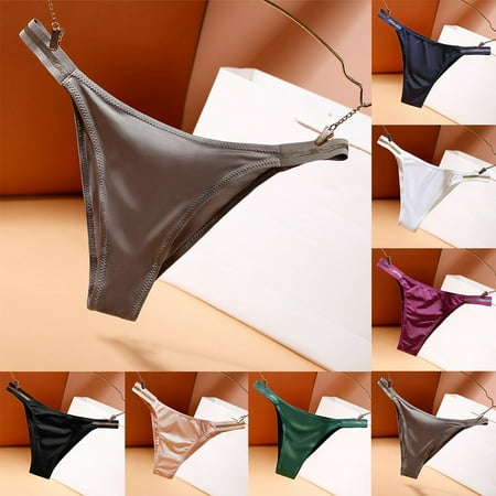 Women Panties G-String Thong Lingerie Satin Underwear Seamless Knickers Briefs Black XL YIWEI